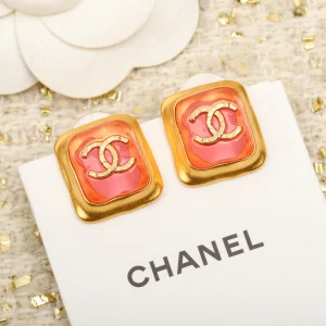 Chanel CC Logo Square Pink Earrings