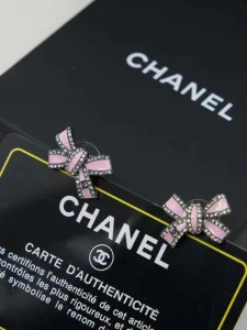 Chanel Crystal Bow Earrings Pink