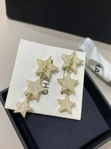 Chanel CC Star Dangle Earrings Gold