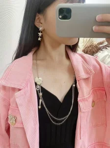 Chanel CC Star Dangle Earrings Gold