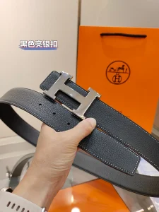 Hermes H Buckle Leather Belt Black