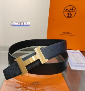 Hermes H Buckle Leather Belt Black