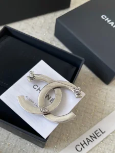 Chanel CC Logo Brooch Silver