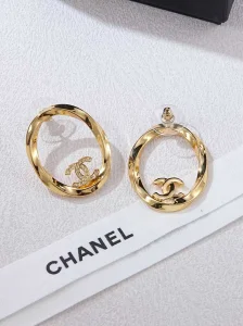 Chanel Crystal CC Logo Oval Earrings