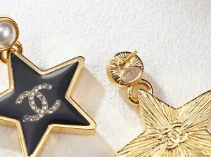 Chanel CC Black Star Hoop Earrings