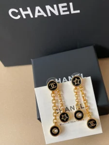 Chanel CC Logo Chain Pendant Earrings