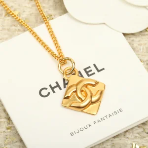 Chanel Gold Metal CC Logo Pendant Necklaces