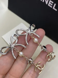 Chanel Crystal CC Bow Drop Earrings