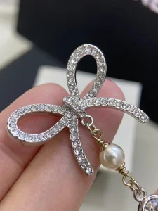 Chanel Crystal CC Bow Drop Earrings