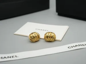 Chanel Coco Mark Gold Button Earrings