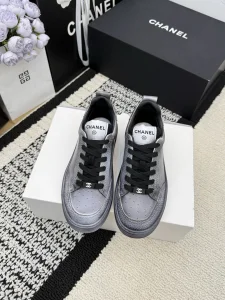 Chanel Gray Leather Sneakers