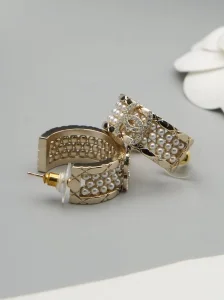Chanel Crystal CC White Pearls Earrings