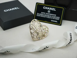 Chanel Charms Gold Tone Heart Brooch