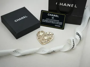Chanel Charms Gold Tone Heart Brooch