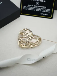 Chanel Charms Gold Tone Heart Brooch