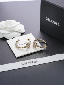 Chanel Crystal CC Hoop Earrings