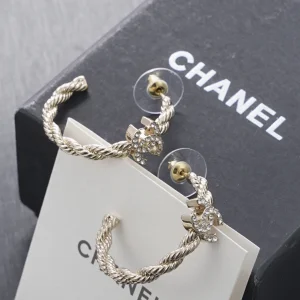 Chanel Crystal CC Hoop Earrings