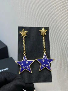 Chanel Blue Star Gold Drop Earrings