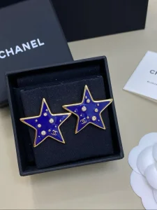 Chanel Blue Star Gold Earrings