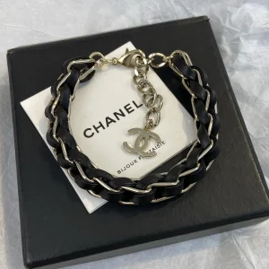 Chanel Black Leather CC Logo Bracelets