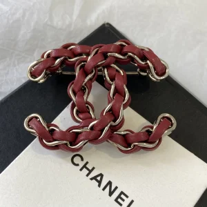 Chanel Red Leather CC Logo Brooch