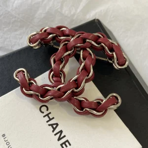 (image for) Chanel Red Leather CC Logo Brooch