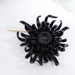 Chanel Black Metal Flower Brooch