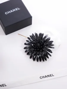 (image for) Chanel Black Metal Flower Brooch
