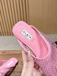 (image for) Alaia Fishnet Flat Mules Pink