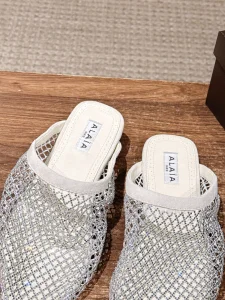 (image for) Alaia Fishnet Flat Mules White