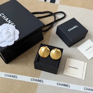 (image for) Chanel CC Gold Metal Stud Earrings