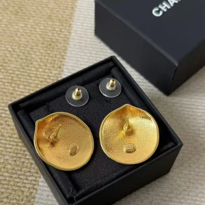 (image for) Chanel CC Gold Metal Stud Earrings