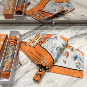 (image for) Hermess Vintage Printed Umbrella Orange