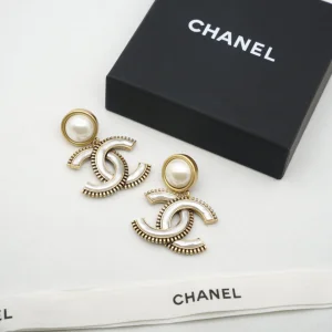 Chanel CC Logo Pearl Pendant Earrings