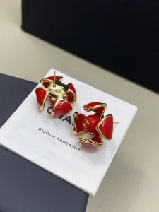 (image for) Chanel CC Red Flower Earrings