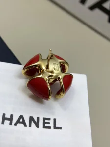 (image for) Chanel CC Red Flower Earrings