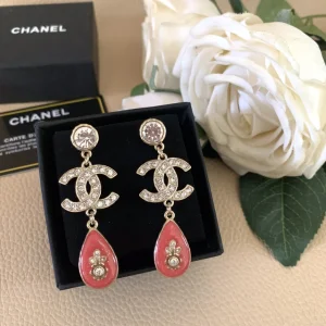 Chanel Crystal CC Drop Earrings Pink