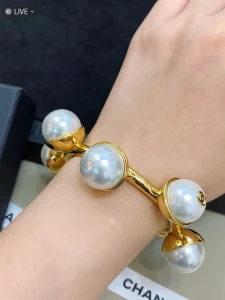 (image for) Chanel CC Pearl Open Cuff Bracelets