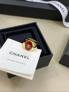 (image for) Chanel CC Logo Gold Metal Rings Red