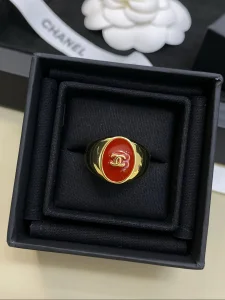 (image for) Chanel CC Logo Gold Metal Rings Red