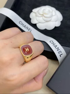 (image for) Chanel CC Logo Gold Metal Rings Red