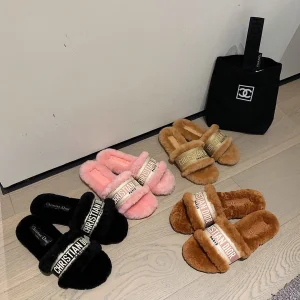 Luxury Womens Shoes Dior Dway Slide Sandal with Fur 35 To 42 A136PP360 AA138885