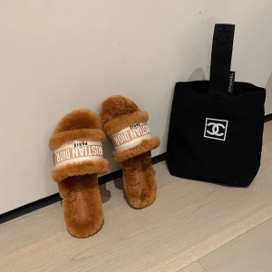 Luxury Womens Shoes Dior Dway Slide Sandal with Fur 35 To 42 A136PP360 AA138886