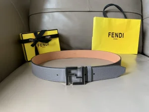 Fendi FF Buckle Sky Blue Grained Calfskin Belt 40MM 