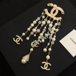 Luxury Womens Jewelry Chanel Crystals CC Tassel Pearls Brooch A39PP200 AA146349