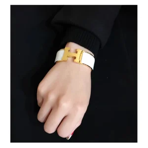 Luxury Womens Jewelry Hermes Clic Clac H Wide Bracelet White A205PP240 AA146900