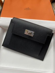 Hermes Epsom Kelly Pocket Compact Wallet Black 