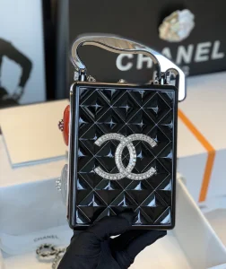 Chanel Black Evening Bag Crystals CC Logo 