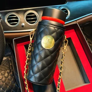 Luxury Womens Accessories Chanel Lambskin Quilted Water Bottle Black A62PP280 AA148359