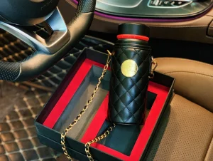 Luxury Womens Accessories Chanel Lambskin Quilted Water Bottle Black A62PP280 AA148359